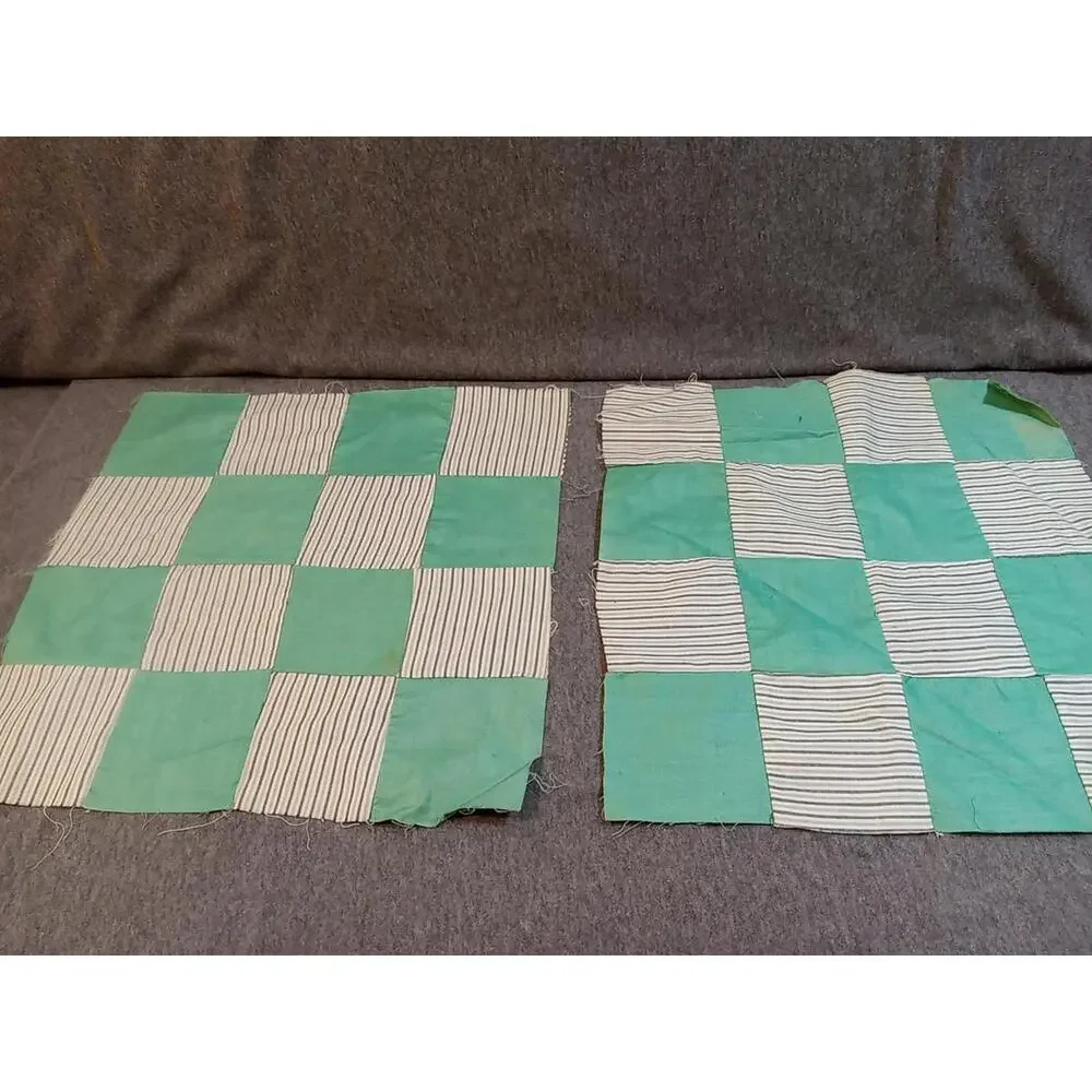 Patchwork Fabric Green And Stripe Squares Lot Of 2 For Making Quilts Blankets